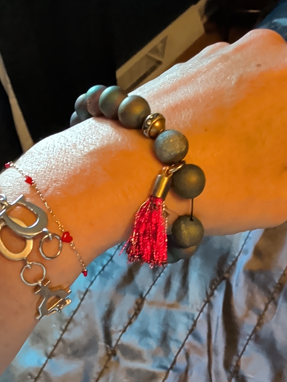 Beaded Bracelet with Pink Tassel
